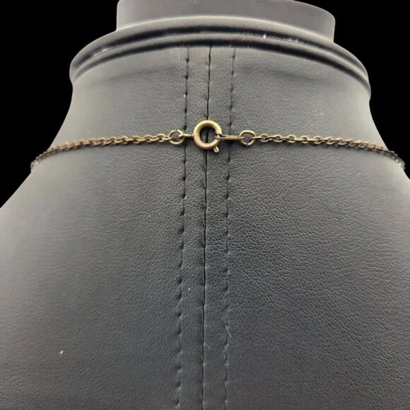 Vintage-Style Bronze Necklace Pink Pearl Accents & Ornate Central Pendant 16" - Picture 4 of 4